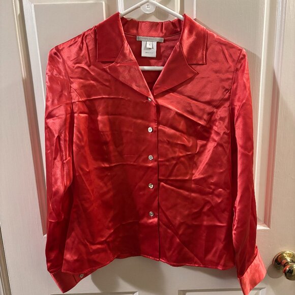 Austin Reed Petite Women's 100% Silk Coral Button-up Blouse ~ 8 - Picture 1 of 4